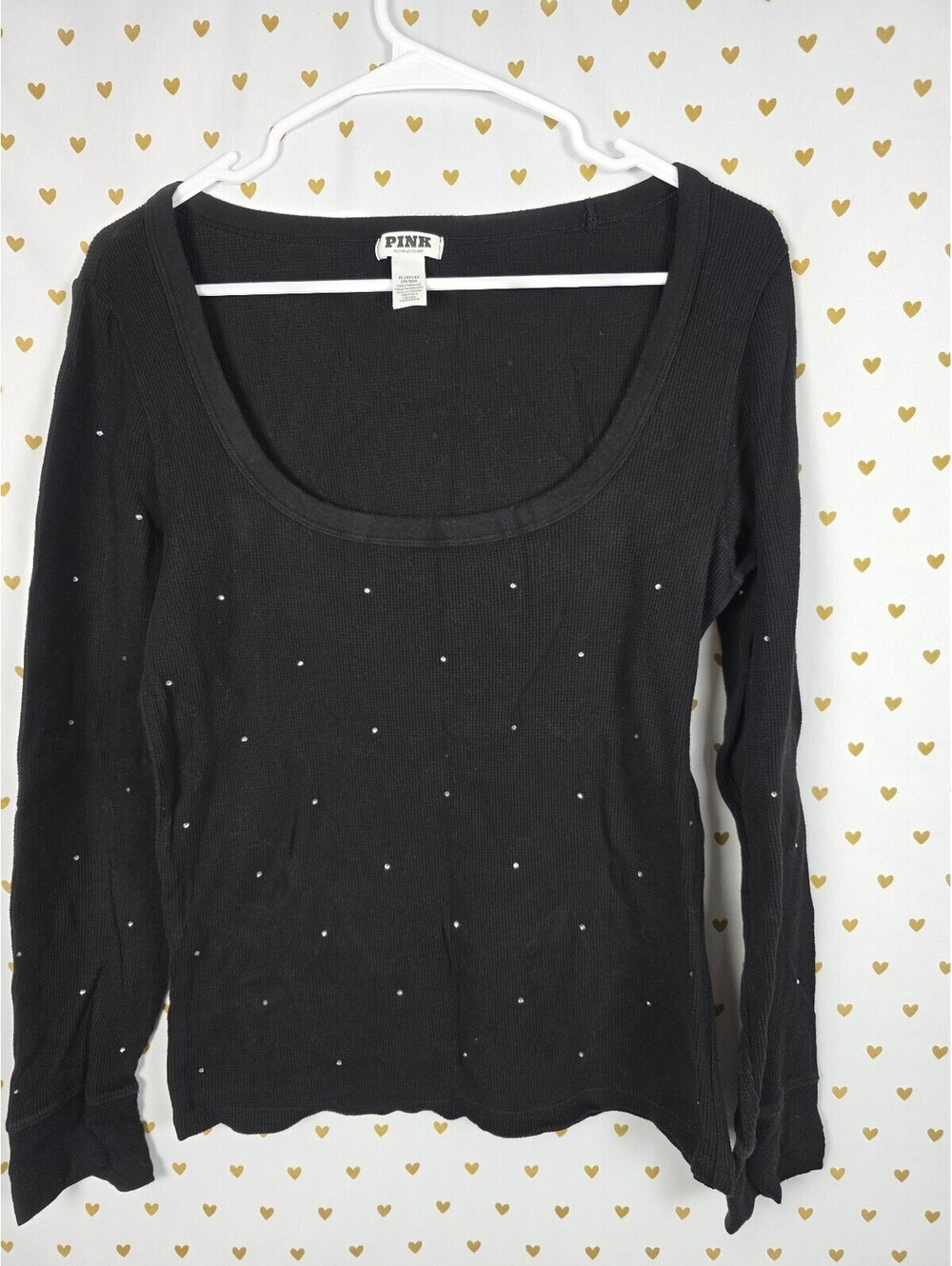 Victorias Secret PINK BLING Waffle Thermal Rhinestone Long Sleeve Shirt XL